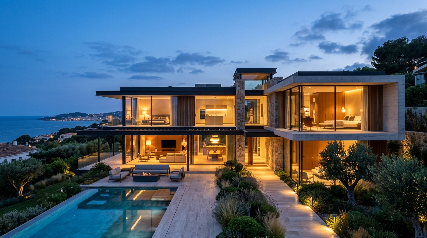 Luxury modern architectural villa showcase for real estate marketing